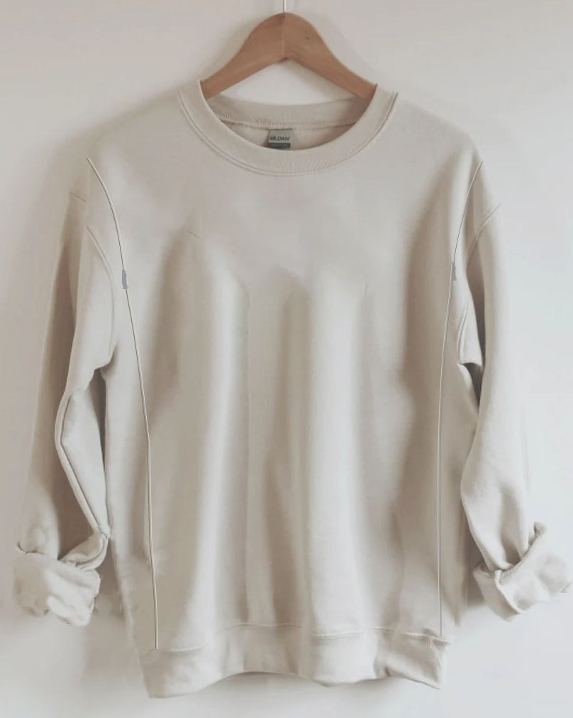 Hidden side zip on a GiftifyMama crewneck sweatshirt
