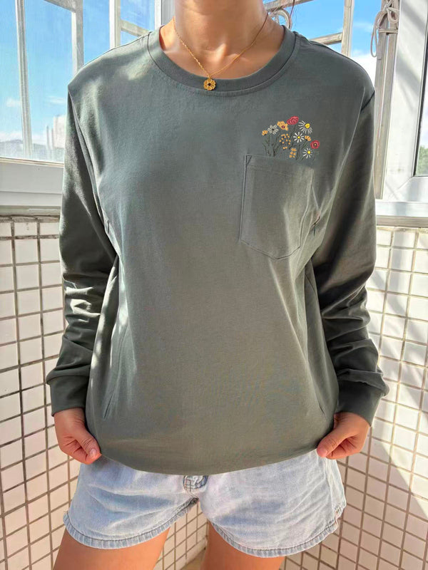 Floral Pocket Long-Sleeve Breastfeeding T-Shirt