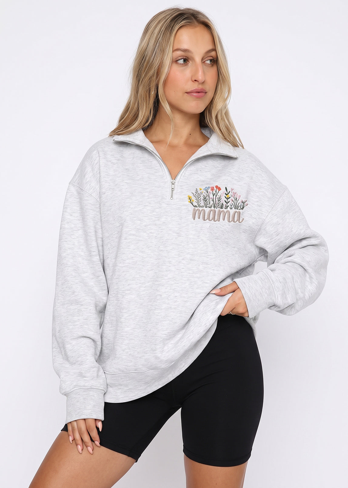 Embroidered Wildflower Mama Quarter Zip Nursing Sweatshirt