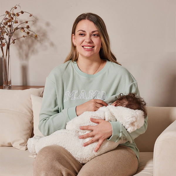 Waffle Knit Mama With Zippers Breastfeeding Sweatshirt