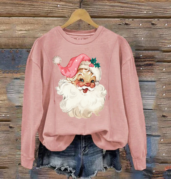 Pink Santa Retro Christmas Nursing Sweatshirt