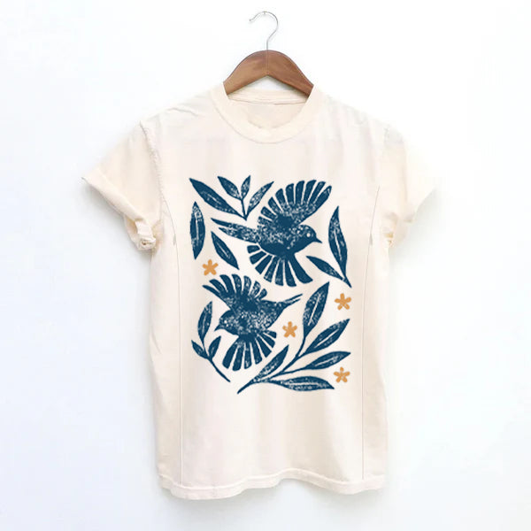 Retro Botanical Birds Nursing T-shirt