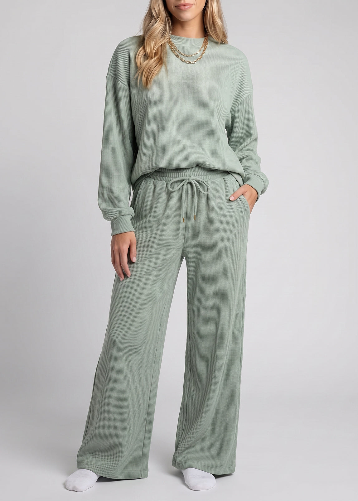 Longline Waffle Knit Nursing Lounge Set