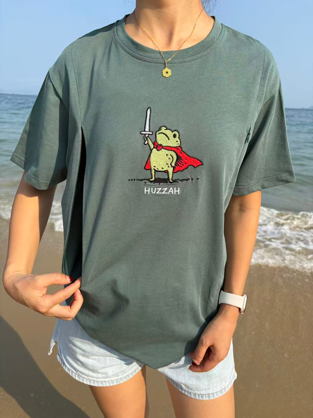 Huzzah Frog with Sword Nursing T-Shirt