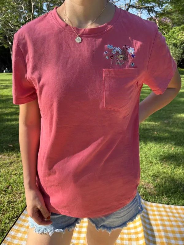 Berry Embroidered Flower Pocket Nursing T-shirt