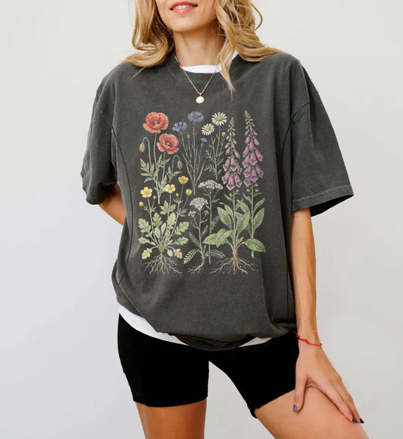 Vintage Wildflower Botanical Graphic Nursing T-Shirt