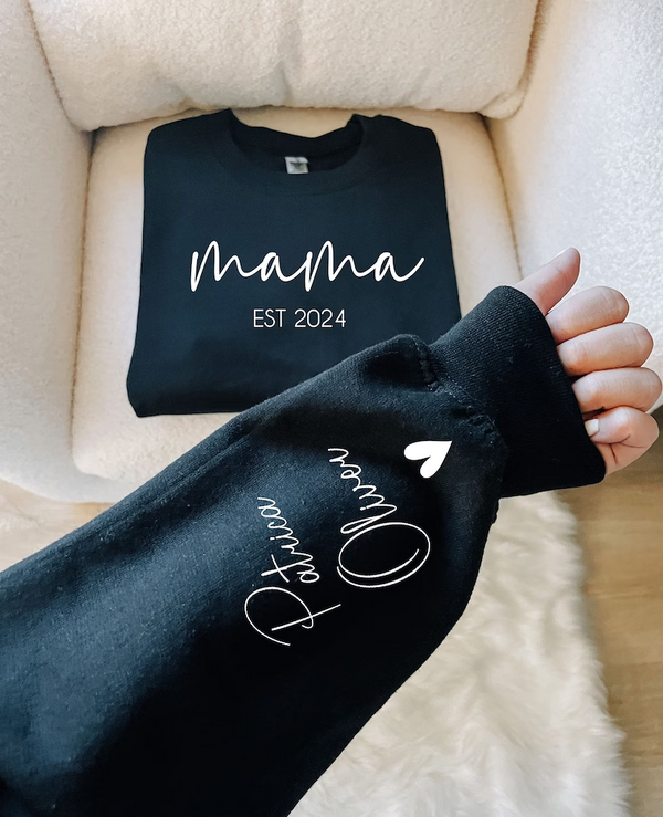 Custom Mama Sweatshirt With Date And Children Name On Sleeve