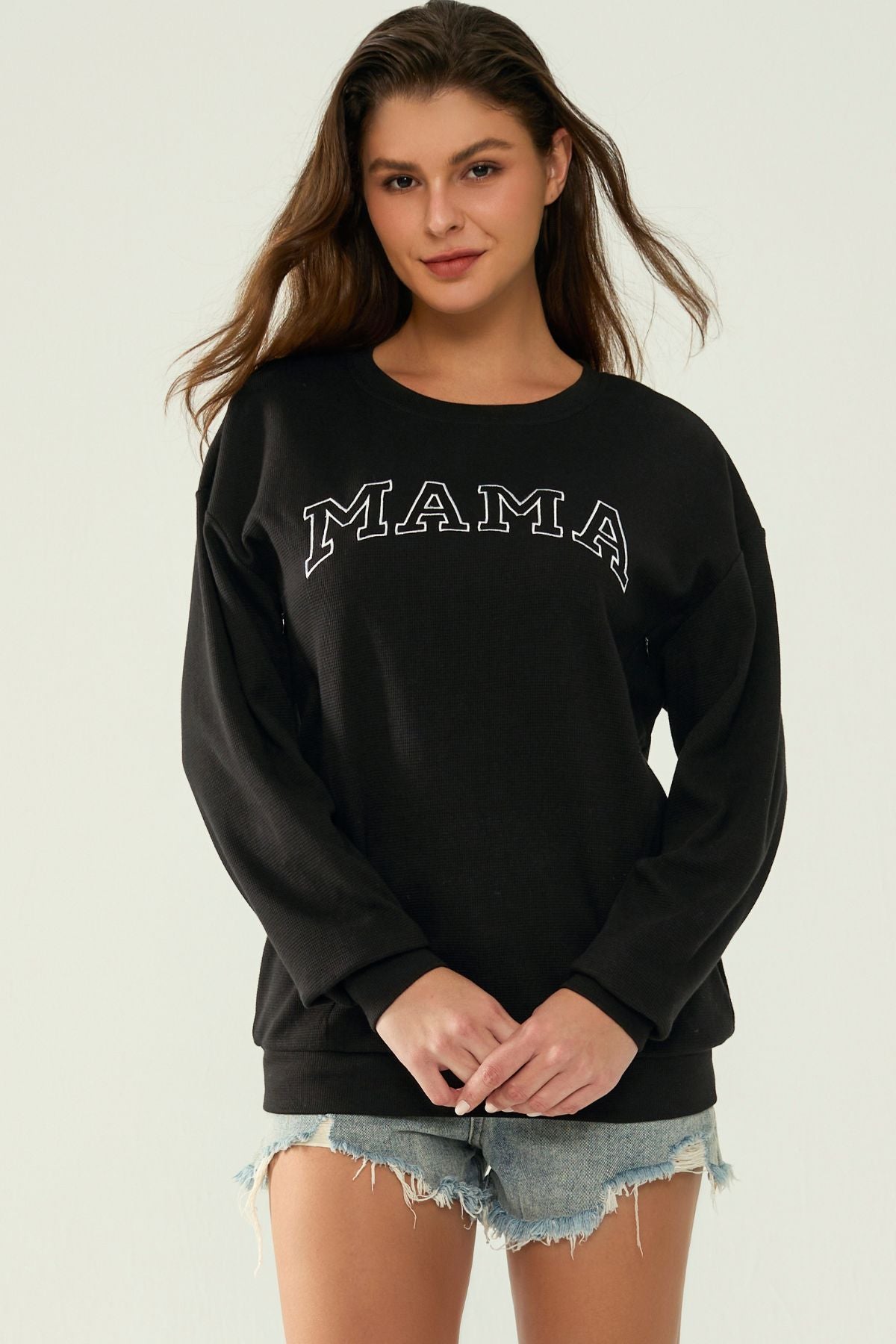 Waffle Knit Mama With Zippers Breastfeeding Sweatshirt – Giftifymama