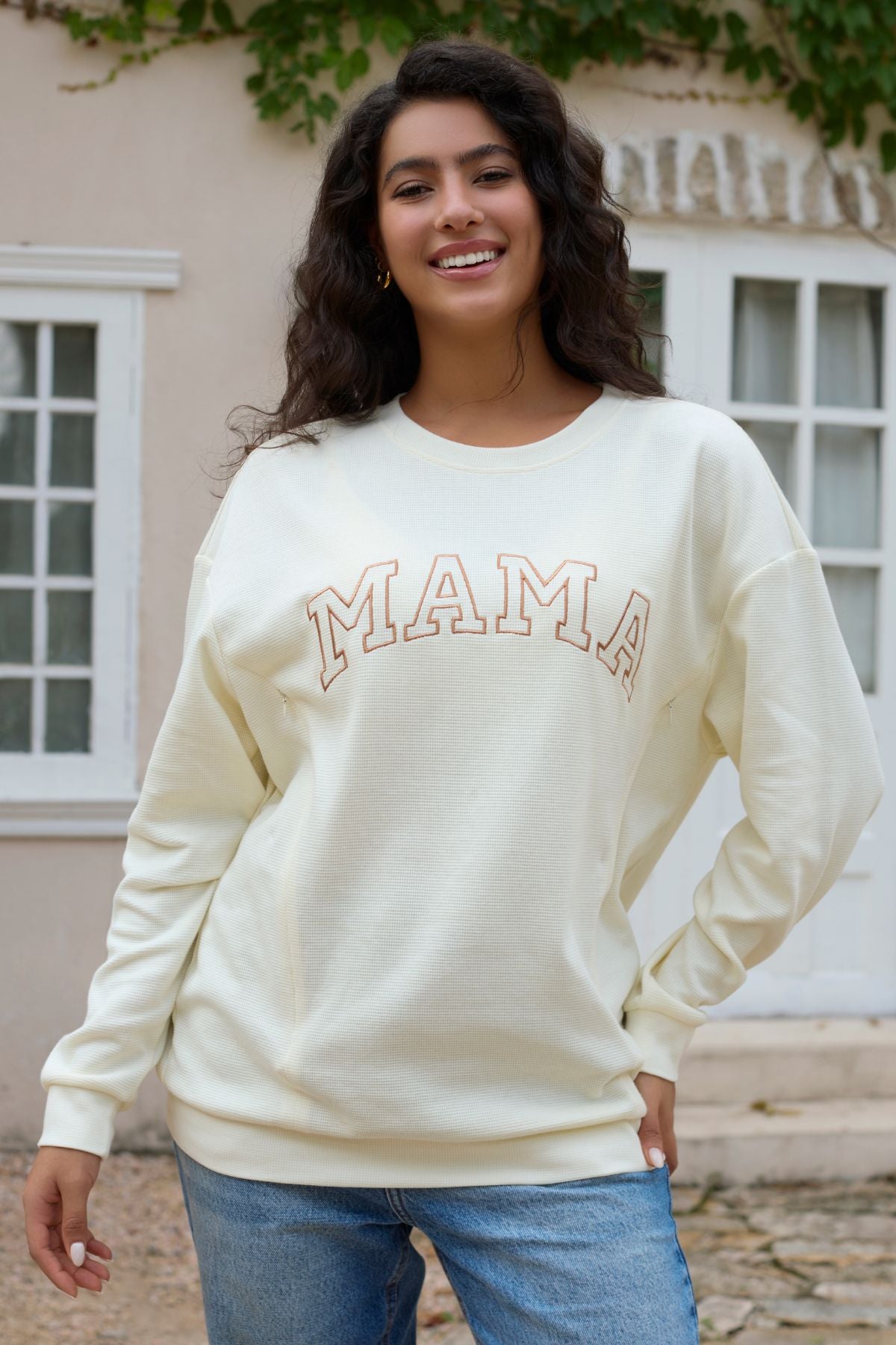 Waffle Knit Mama With Zippers Breastfeeding Sweatshirt – Giftifymama