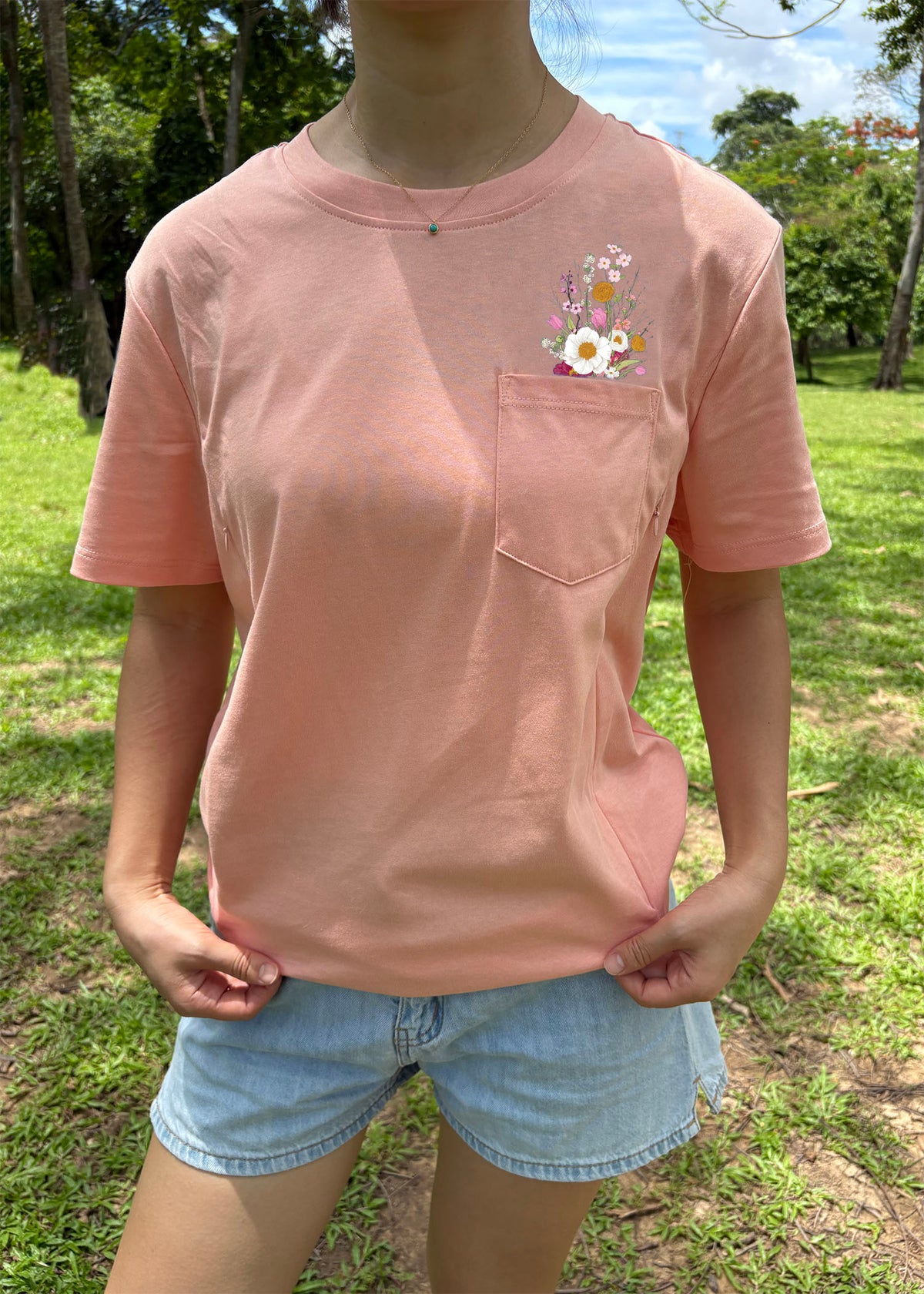 Faux Wild Flower Pocket Zip Nursing T-shirt