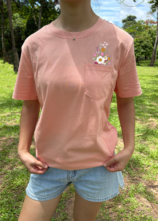 Faux Wild Flower Pocket Zip Nursing T-shirt