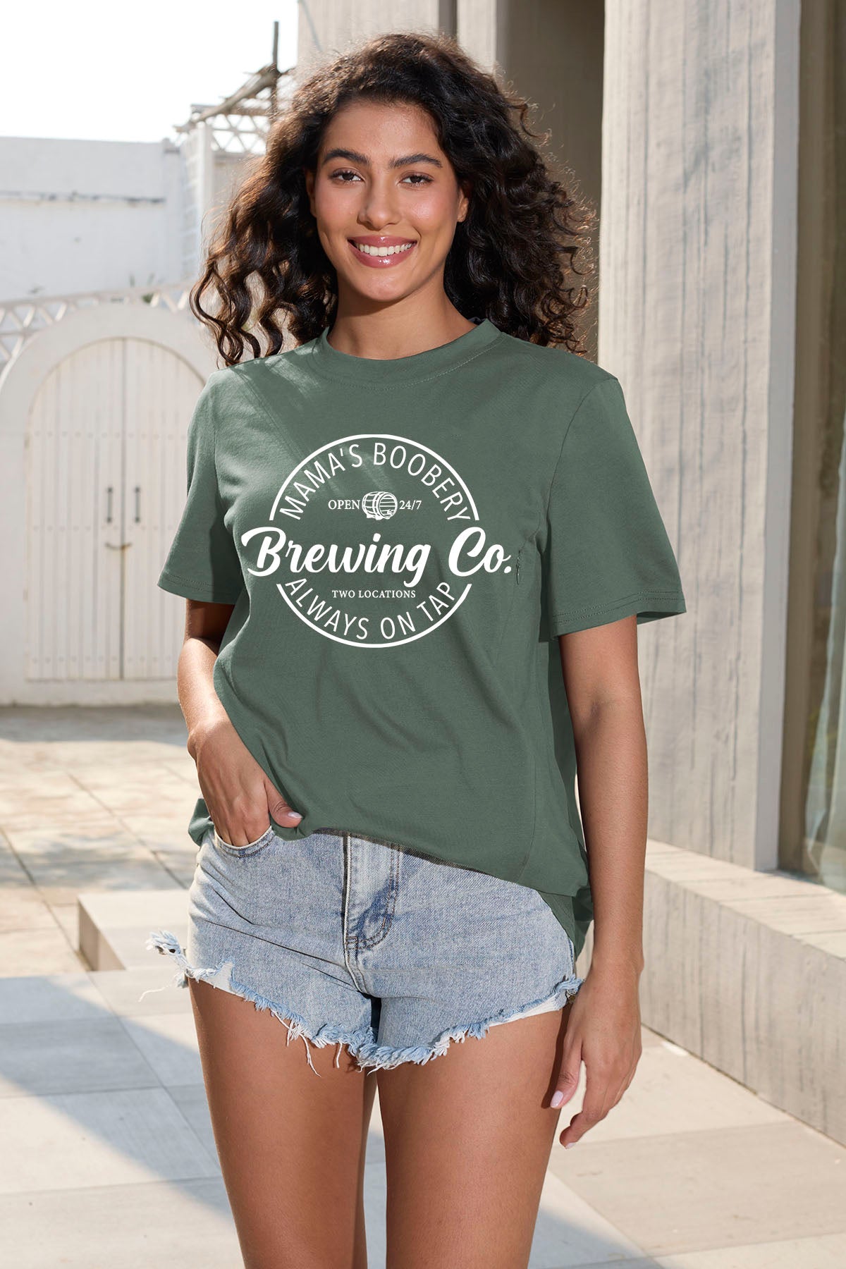Mama Letter Graphic Hidden-Zip T-shirt