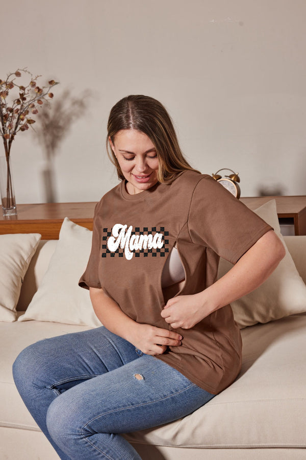 Retro Checkered Mama Nursing T-shirt