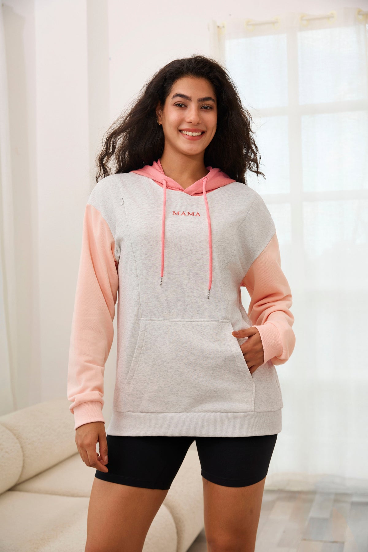 Colorblock Nursing Hoodie With Pocket
