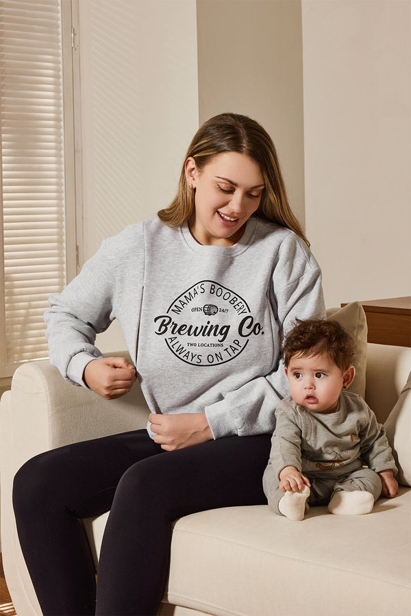 Mama's Boobery Zip Crewneck Breastfeeding Sweatshirt