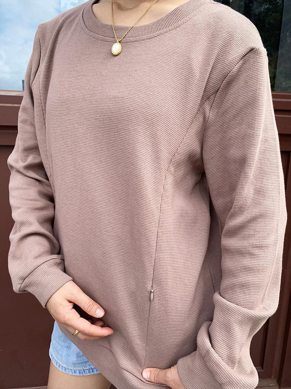 Breastfeeding Waffle Knit Solid Zip Sweatshirt - Giftifymama