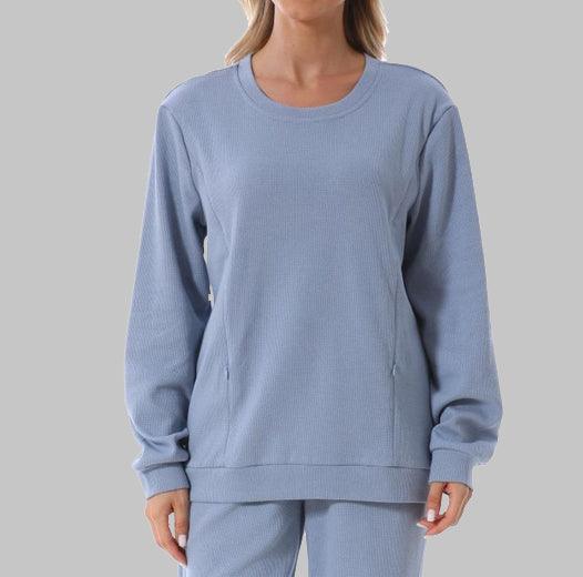 Breastfeeding Waffle Knit Solid Zip Sweatshirt - Giftifymama